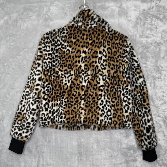 Nine West Jacket Womens Small Leopard Animal Print Faux Fur Zip Up Pockets Cozy - Picture 2 of 12